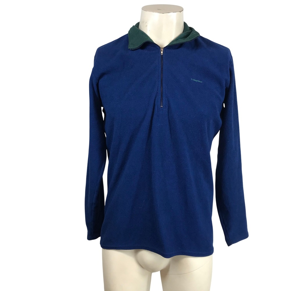 Patagonia Capilene Fleece Pullover Men Medium Blue Green Quarter Zip Made in USA